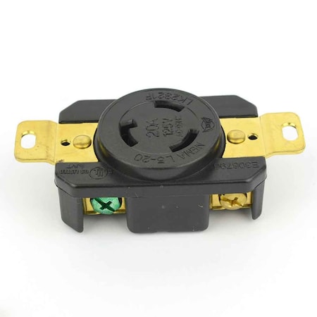 Superior Electric Locking Receptacle, L5-20R, 20 A, 125V AC, Surface Mount, Black YGP018F